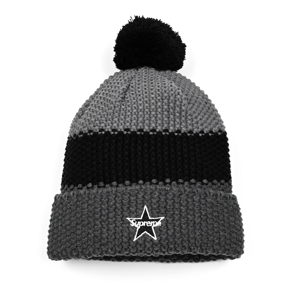 Supreme Alpine Striped Pom Beanie‎ Grey FW20 Gray Black Ski New Deadstock Tags